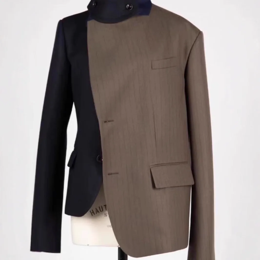 2025 Spring Black Brown Asymmetrical Loose Fit Blazer Women Casual Suit Jacket blazer women