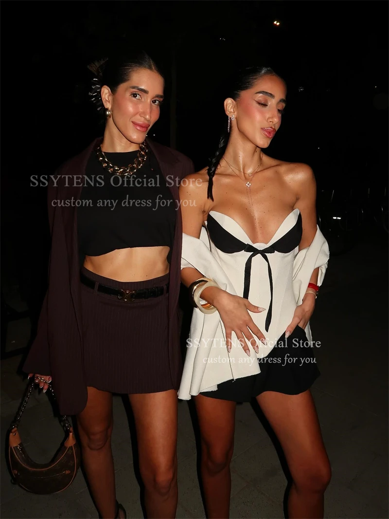 SSYTENS Sexy noir et blanc robe De bal doux Satin chérie Mini robes De soirée contraste au-dessus du genou robes De Gala personnalisé