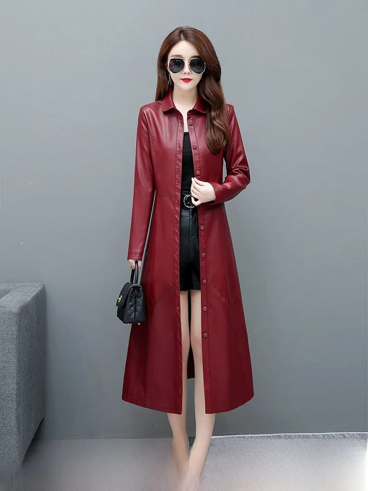 

Ning eepskin Long Over-Knee Women's Jaet 2025 Spring Faion Slim Fit Genuine Leather Commute Sle Coat