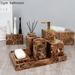 1pc Light Luxury Marble Bathroom Accessories Soap Dispenser Soap Dish Tray Gargle Cup Cotton Swab Box Toothbrush Holder