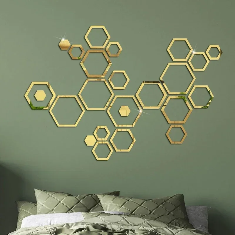 24pcs 3D Hexagon Mirror Wall Sticker Honeycomb DIY TV Background Living Room Stickers Wall Decor Bedroom Bathroom Home Decor