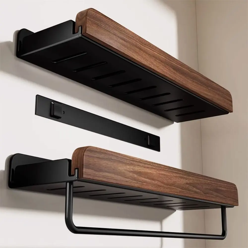 

Wood Detachable Bathroom Shampoo Shelves Space Saving Wall Mounted Corner Shelf Corrosion-Resistant No-Drill Installation