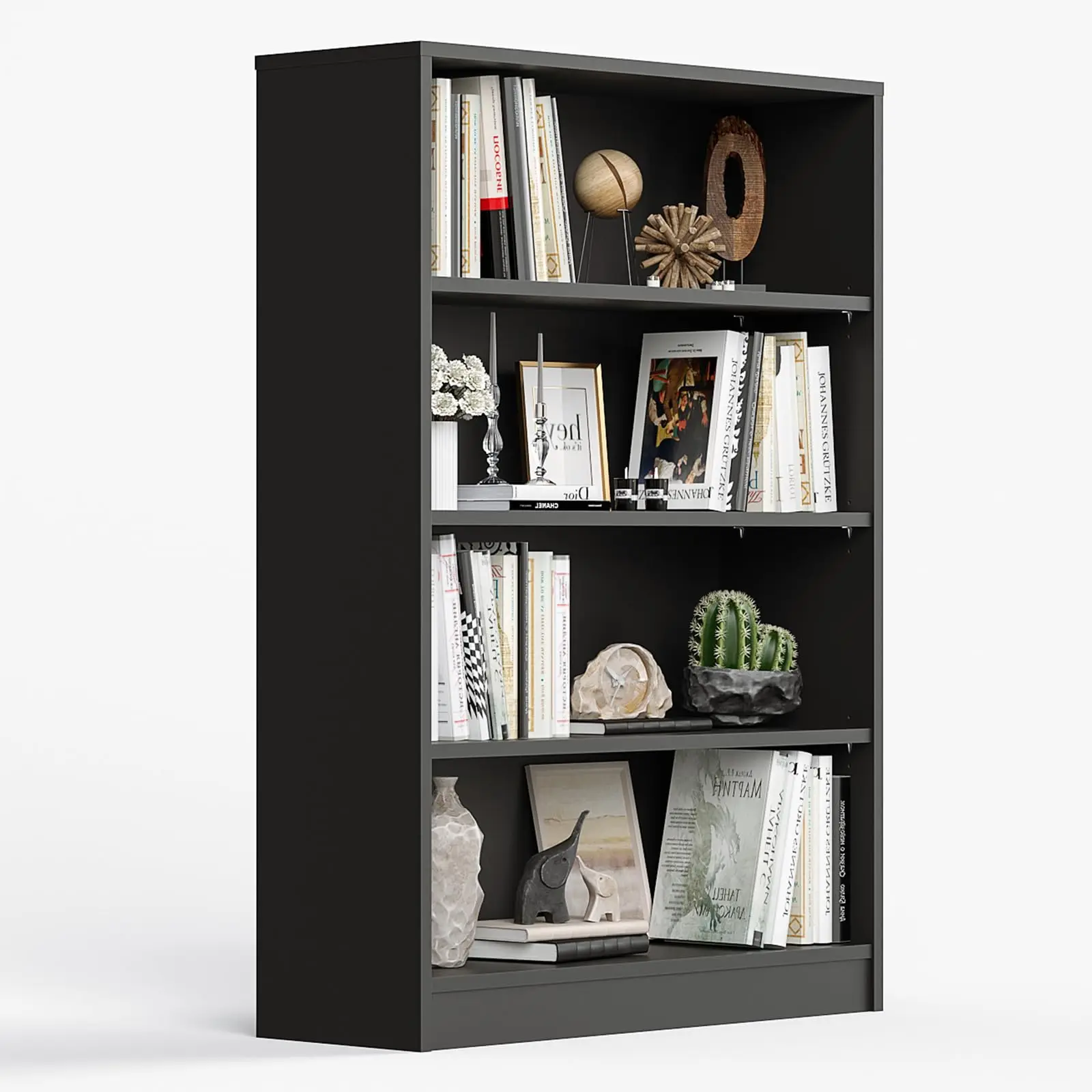 48 Inch Tall Bookcase,4 Shelf Bookshelves,Adjustable Bookshelf for Home Office,Black