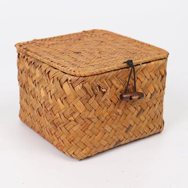 Handwoven Seagrass Storage Box Wicker Basket Desktop Makeup Organizer Multipurpose Container Shelf Baskets For Home Sundries