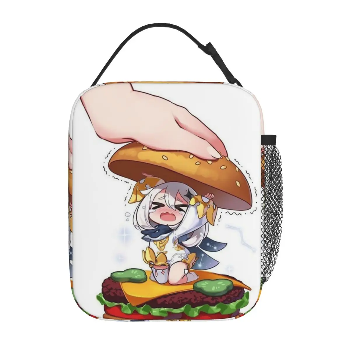 Genshin Impact Paimon Cute Hamburger Insulated Lunch Bag for Women Children Portable Food Boxes Thermal Lunch Box Tote