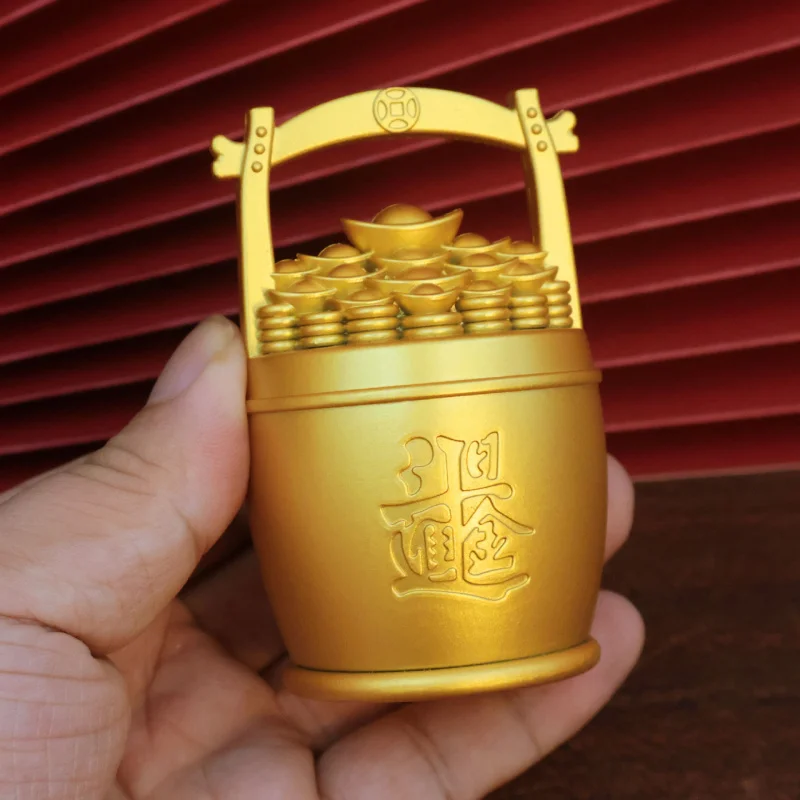 Imitation Copper Yuanbao Bucket of Gold Ornament Chinese Style Small Bucket Treasure Basin Home Living Room Decoration Vintage Y
