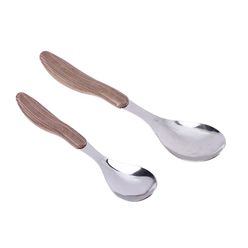 1 قطعة الفولاذ المقاوم للصدأ تقليد مقبض خشبي أدوات المائدة الغربية أدوات المائدة الحلوى ملعقة شوربة مطعم غربي بار أدوات المائدة