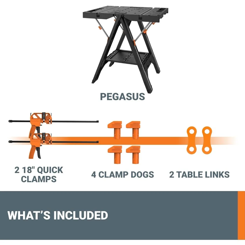 Worx Pegasus 2-in-1 Klapp arbeitstisch & Sägebock, einfache Einrichtung tragbare Werkbank, 31 "B x 25" T x 32 "H leichter Arbeitstisch