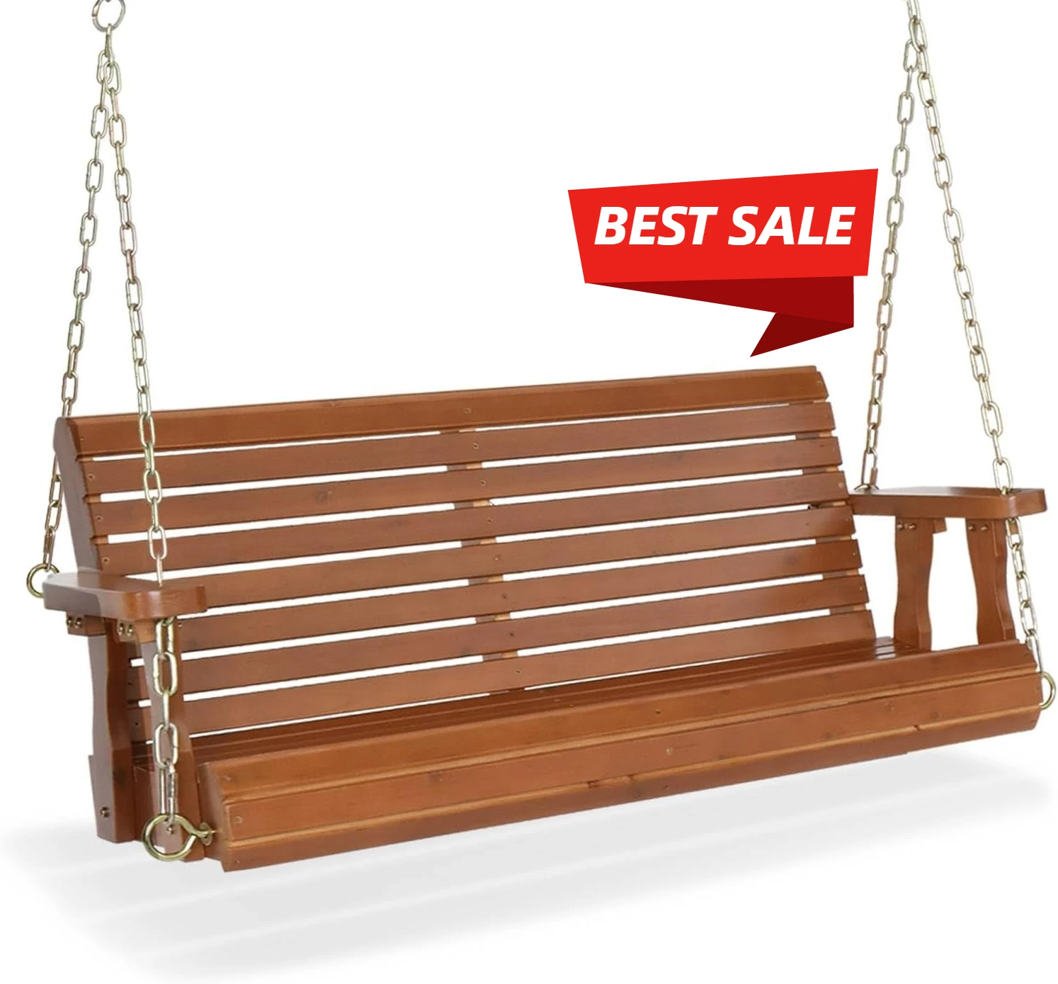 

Upgraded Patio Wooden Porch Swing for Courtyard & Garden, Heavy Duty 880 LBS Swing Chair Bench with Hanging (Brown, 4 FT)