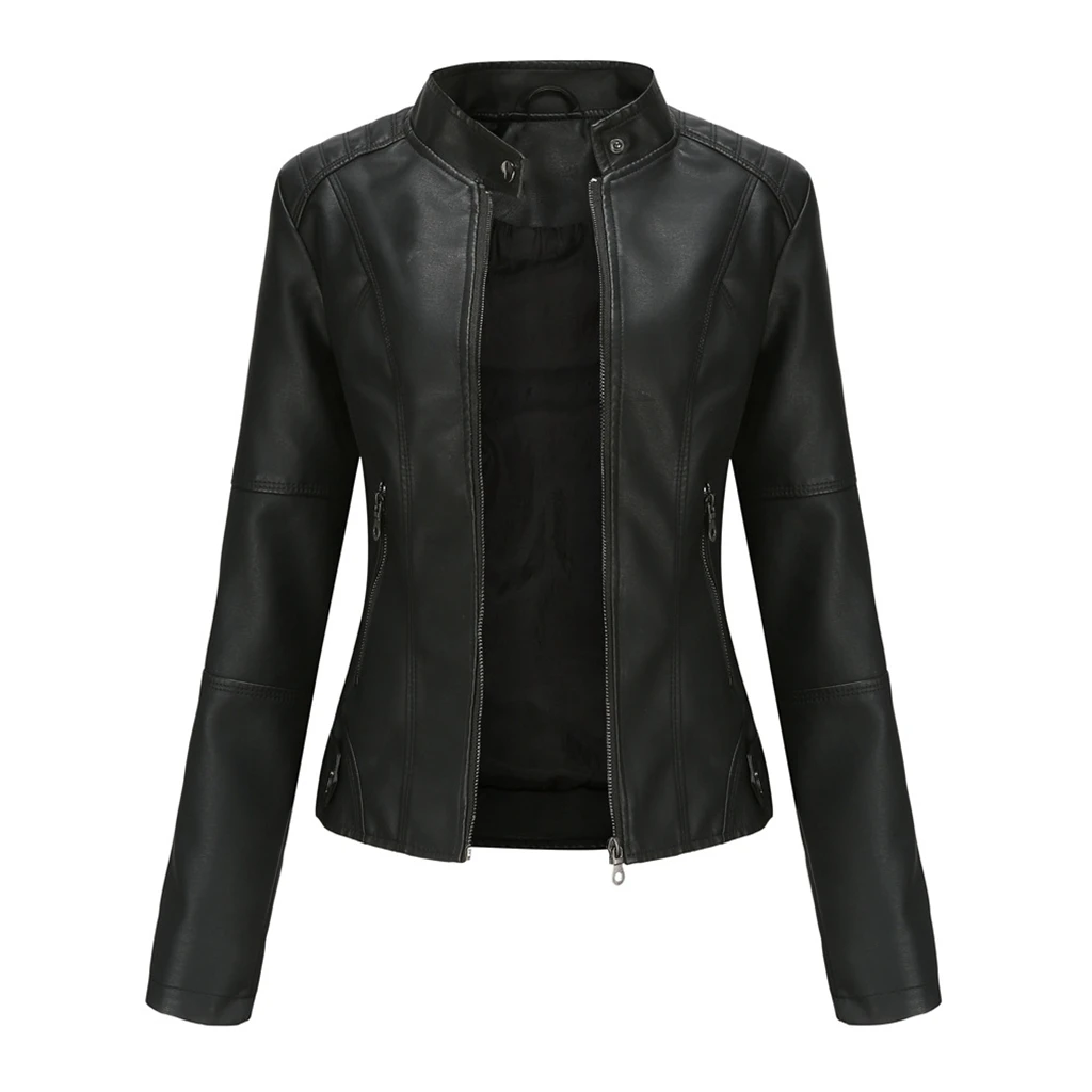 European Size Women's Leather Jacket Slim Fit Jacket Thin Spring and Autumn Jacket Women's Motorcycle Suit Large Standing Collar