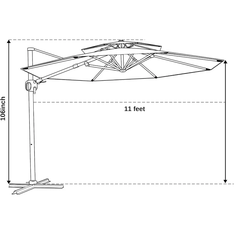 EAST OAK and Flame&Shade Patio Umbrella, 11ft Round Outdoor Umbrella, Large Offset Cantilever Umbrella with 360° Rotation image 6