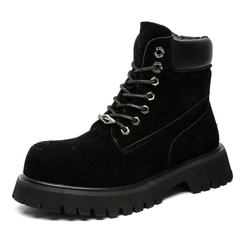 

Men Fashion Party Nightclub Platform Boots Lace-up Cow Suede Leather Shoes Outdoors Cowboy Desert Boot Handsome Ankle Botas