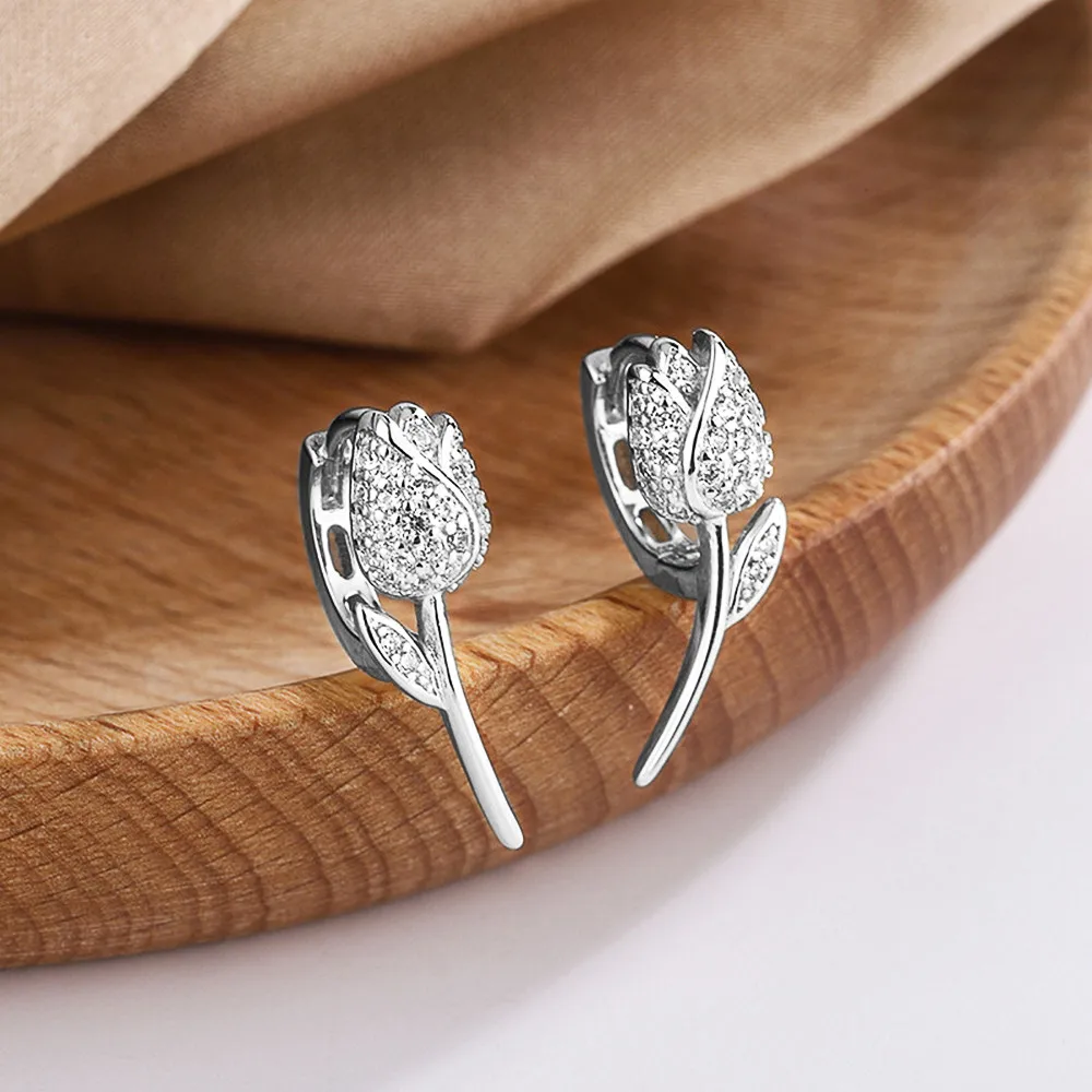 Huitan Korean Style Flower Shaped Hoop Earrings for Women Silver Color/Gold Color Fancy Ear Accessories Trendy Jewelry
