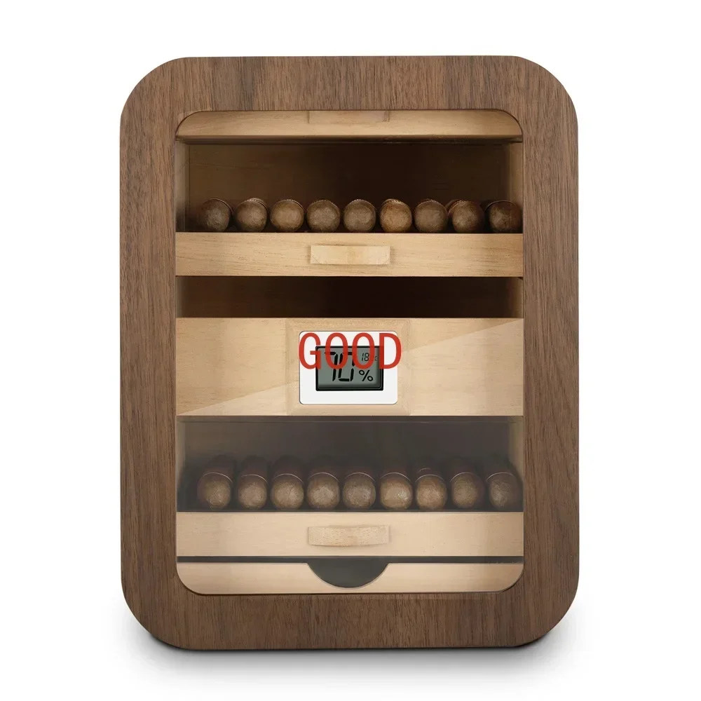 TAO Tao Cedar Wood Cigar Humidor 5 Drawers With Clear Visible High Window With Humidifier And Hygrometer Large Capacity 110 Stic