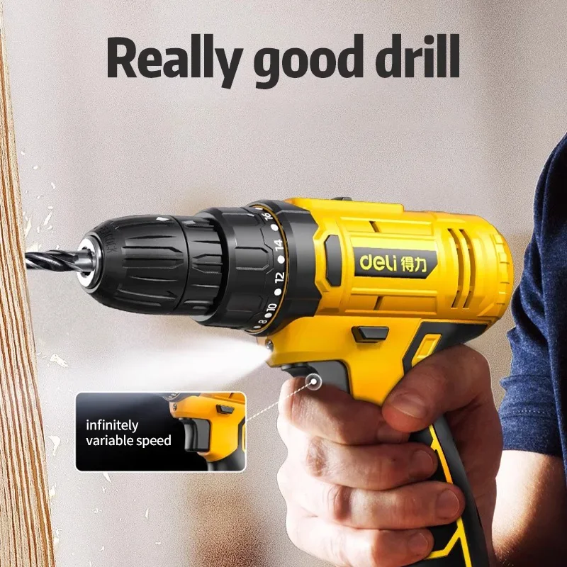 Deli Cordless Drill Electric Screwdriver Mini Wireless Power Driver DC Lithium-Ion Battery Power Tools 12V/16.8V/20V