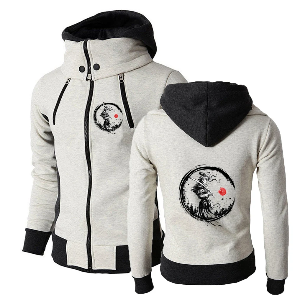 

Японский самурайский графический принт, новинка 2025, мужская толстовка на молнии, высококачественные трехцветные стильные повседневные удобные топы