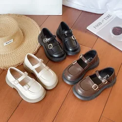 Children's Leather Shoes Solid Color Causal Black Shoes for Girls School Versatile Kids Fashion Uniform Flat Shoes Soft Bottom