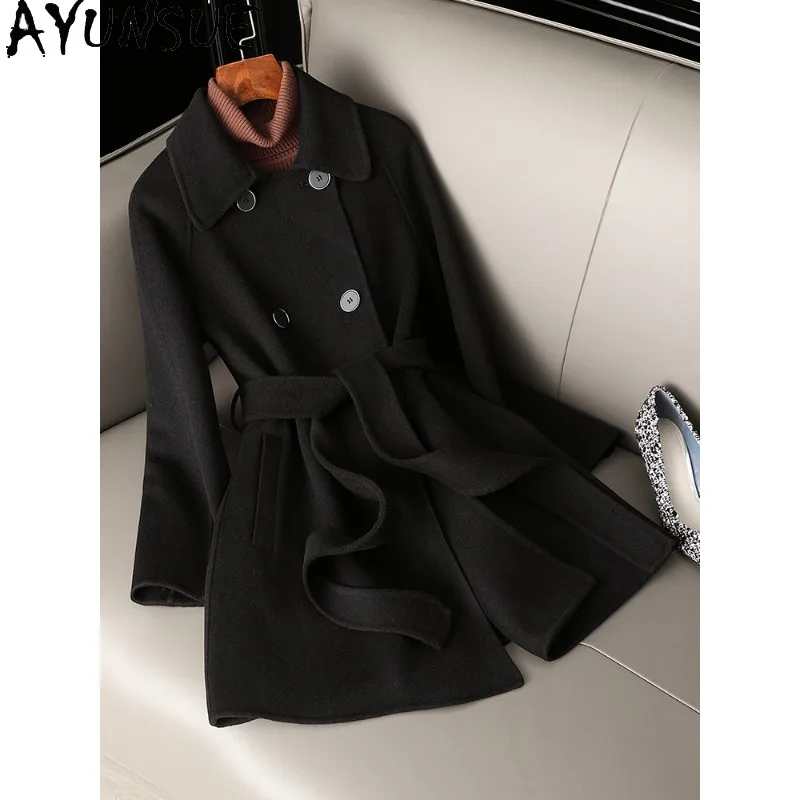 معاطف صوف 100% من AYUNSUE للنساء لخريف وشتاء 2025 معطف نسائي على الموضة الكورية ملابس نسائية عالية الجودة palldyto Zимperi Жénravo