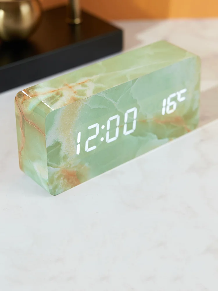 

High-value marble alarm clock creative clock ornaments table clock black technology digital electronic clock table clock