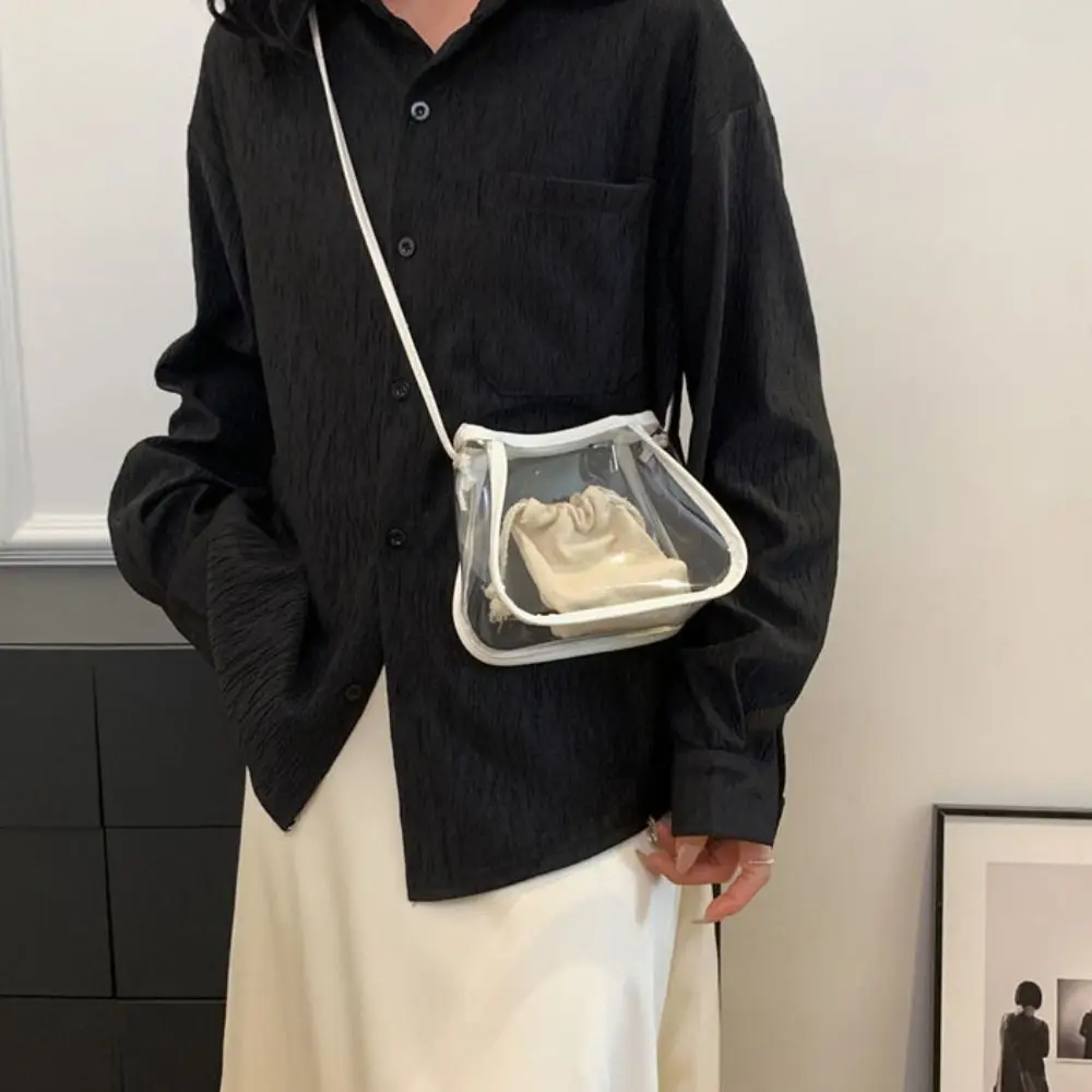 

Fashion 2 in 1 Clear Crossbody Bag Portable Casual shoulder bag PVC Waterproof Women's Bag Commuting