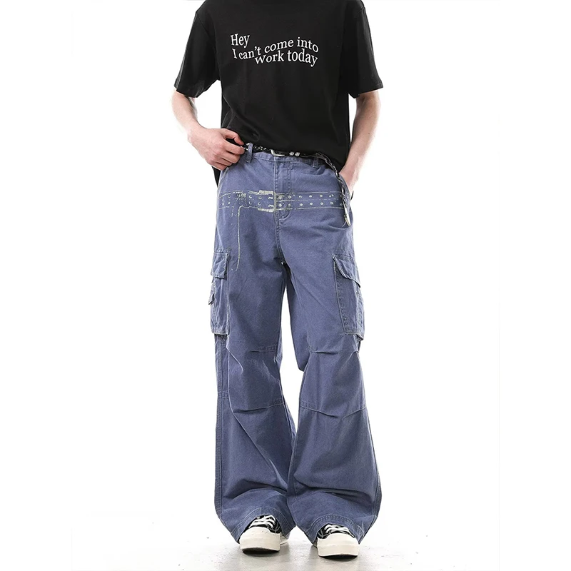 American High Street Retro Multi-Pocket Work Pants Loose Wide Leg Men's  Casual Versatile Loose Long Trousers Trendy