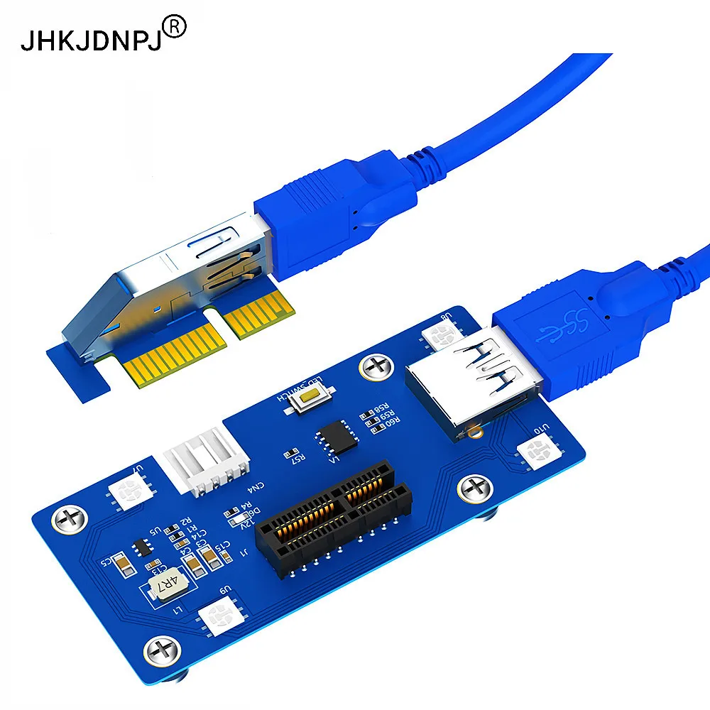 PCI-E 1X to 1X/4x/8x/16x Riser Card with Automatic Discoloration LED And Magnetic foot pads