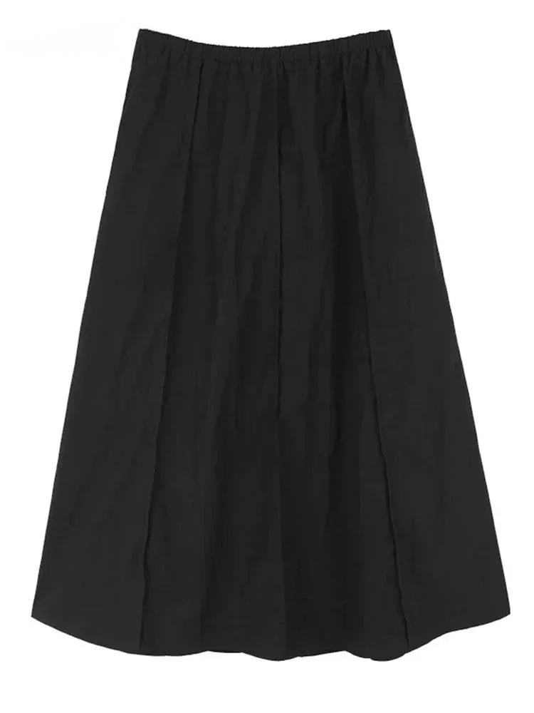 

High Elastic Waist Black Brief Pleated Midi A-line Half-body Skirt Women Fashion Tide New Spring Autumn