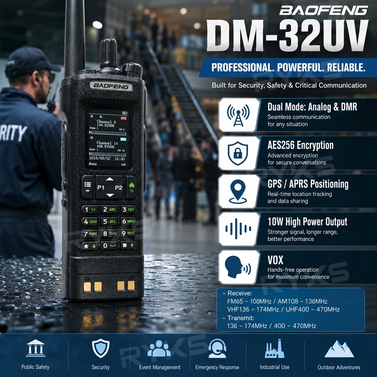 

BAOFENG DM32 Walkie Talkie UV DMR GPS/APRS 10W Programming Multi Band Wireless Copy Frequency Type-C UV32 Ham Two Way Radio