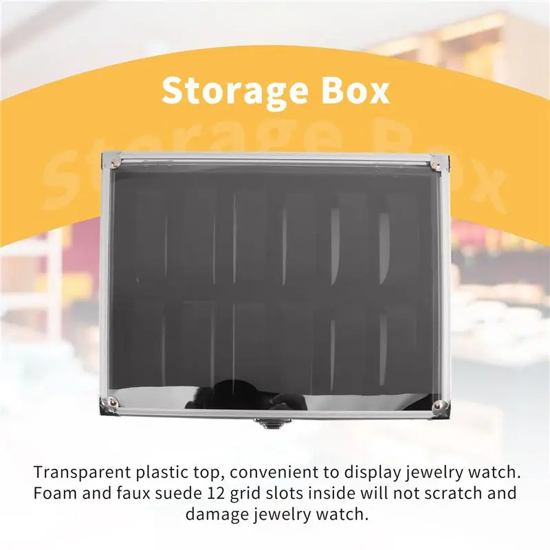 A32HOT-Useful Aluminium Watches Box 12 Grid Slots Jewelry Watches Display Storage Box Square Case Suede Inside Rectangle Watch H