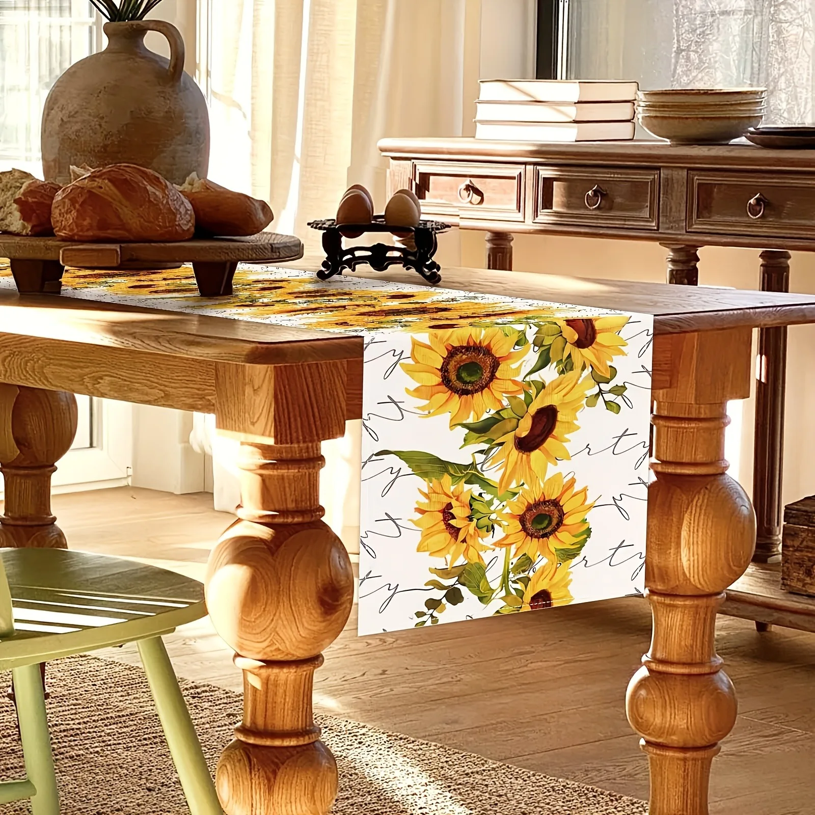 1pc Autumn Sunflower Table Runner for Farmhouse Style Bright Floral Pattern Rustic Cover for Kitchen Tables Thanksgiving Decor