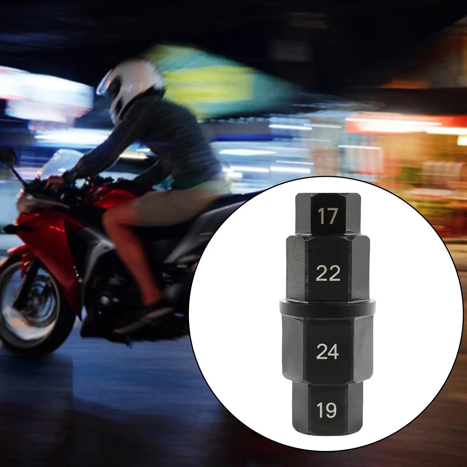Motorcycles Hex Axle Tool Carbon Steel Easy to Use Socket Adapter Tool for Motorcycle Front Axle Wheel 17mm, 19mm, 22mm, 24mm