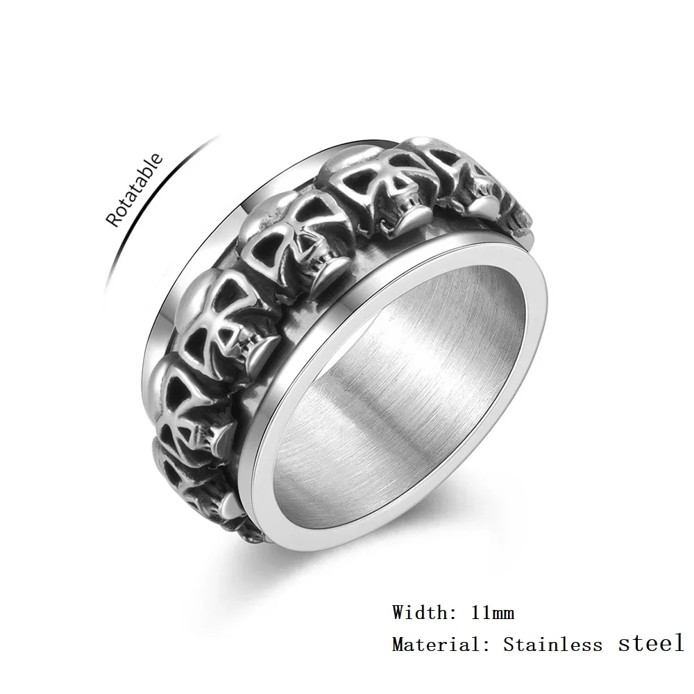 DARHSEN Rotatable Punk Stainless Steel Men Statement Skull Ring Silver Color Fashion Jewelry Size 7 8 9 10 11 12 13