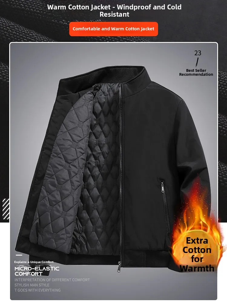 

Утепленная хлопковая куртка на флисовой подкладке для мужчин среднего возраста, очень теплая зимняя верхняя одежда, качественная зимняя куртка для пап с застежкой-молнией