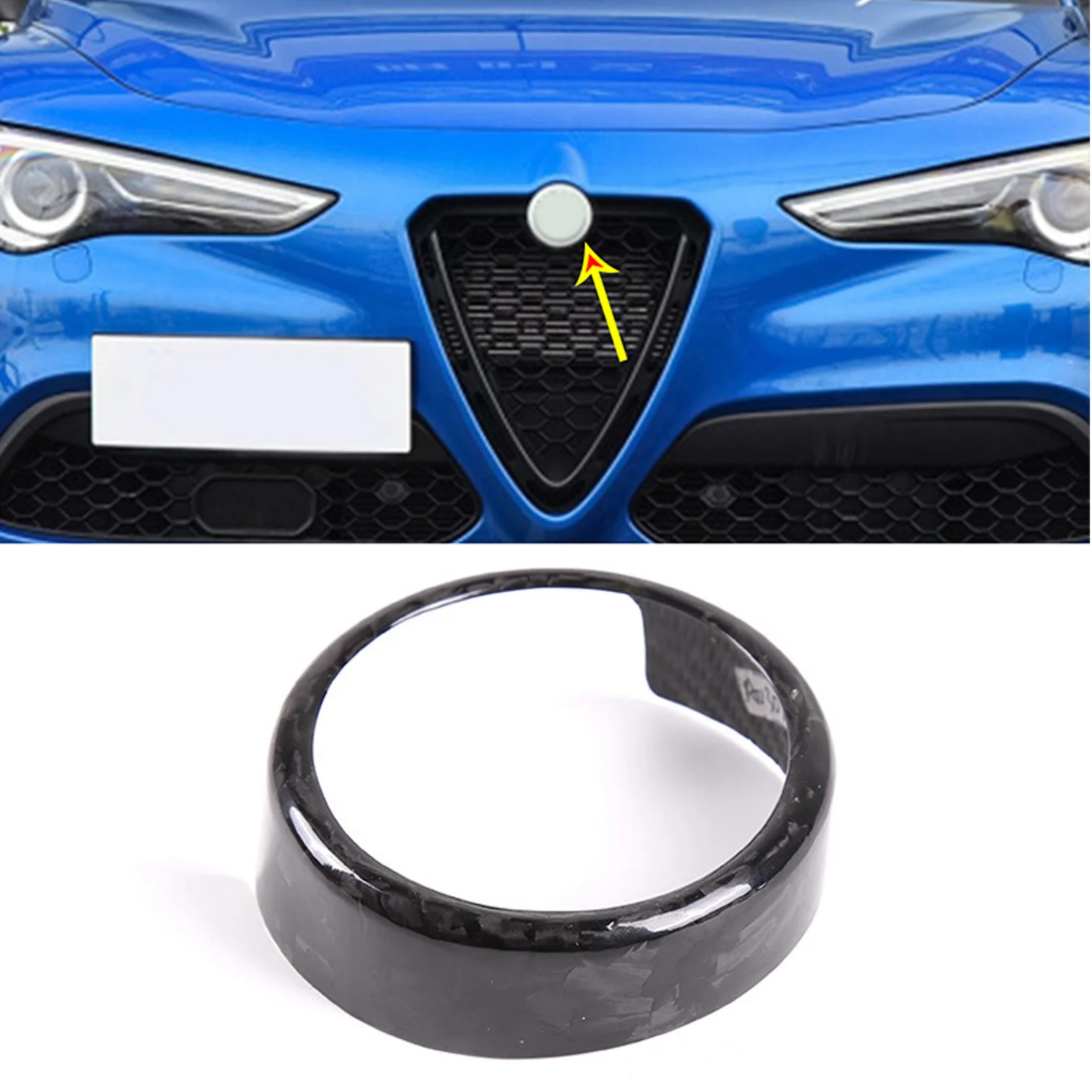 Red 3K CARBON FIBER FOR ALFA ROMEO GIULIA 2017-2021 FRONT V SHAPE GRILLE COVER TRIM