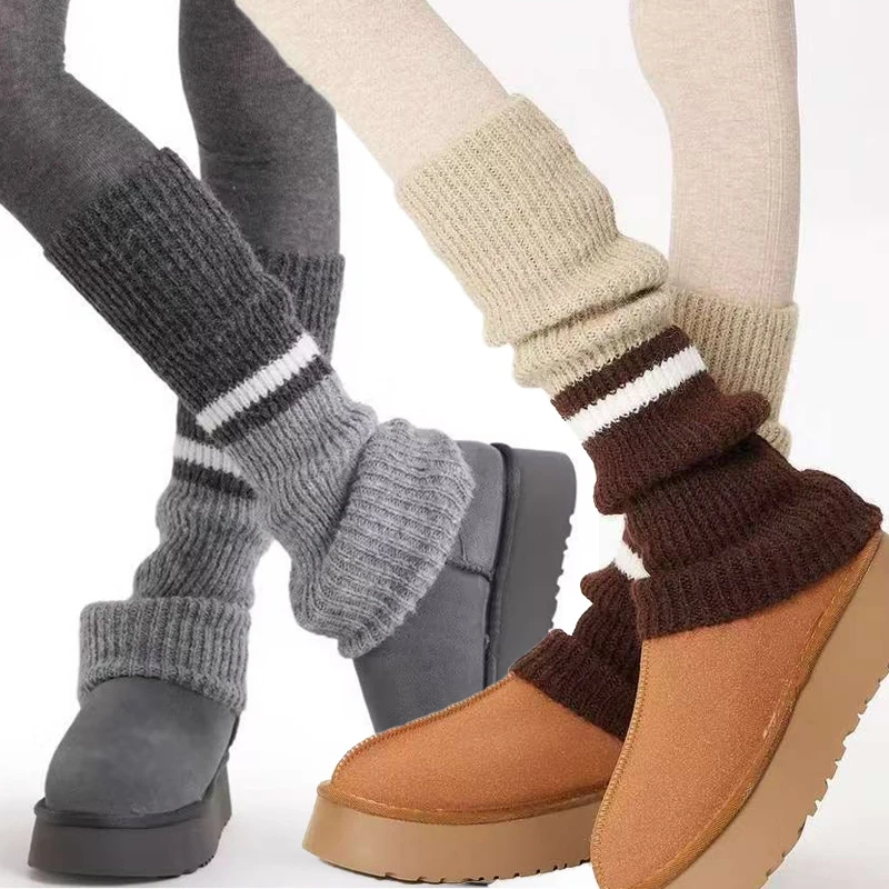 

Женские осенне-зимние гетры, вязаные кашемировые носки с цветными блоками, теплые чехлы в стиле Лолиты JK, чулочно-носочные изделия, чехлы на ноги