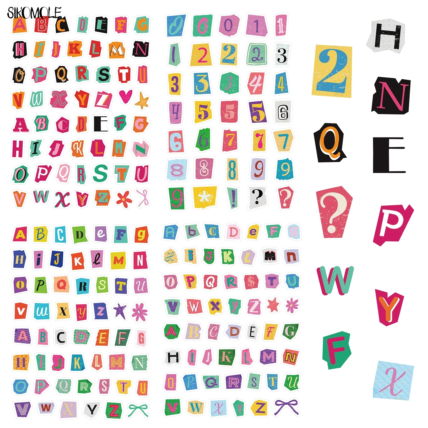201pcs/4Sheet English Alphabet Number Symbol Sticker Pack Vintage Scrapbook Aesthetic Journaling Supplies Kit Letter Stickers