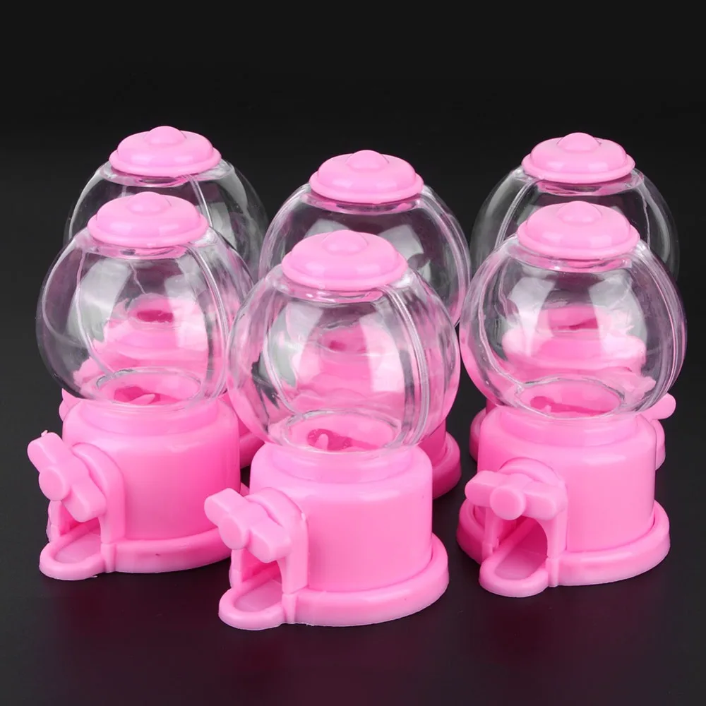 6Pcs Cute Shape Mini Candy Dispenser Mini Size Rotatable Design Candy Machine PS+PP Pink Color Candy Storage Box Party Favors