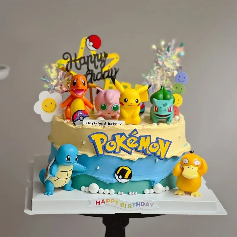 13PCS/SET pikachu Árverseny Cilinder decoratie gyerekeknek Boldog születésnapi aranyos Pokémon bakelit Anime Ábra Árverseny Dísztárgyak Kemence csillagkép Anyagellátás ajándékok