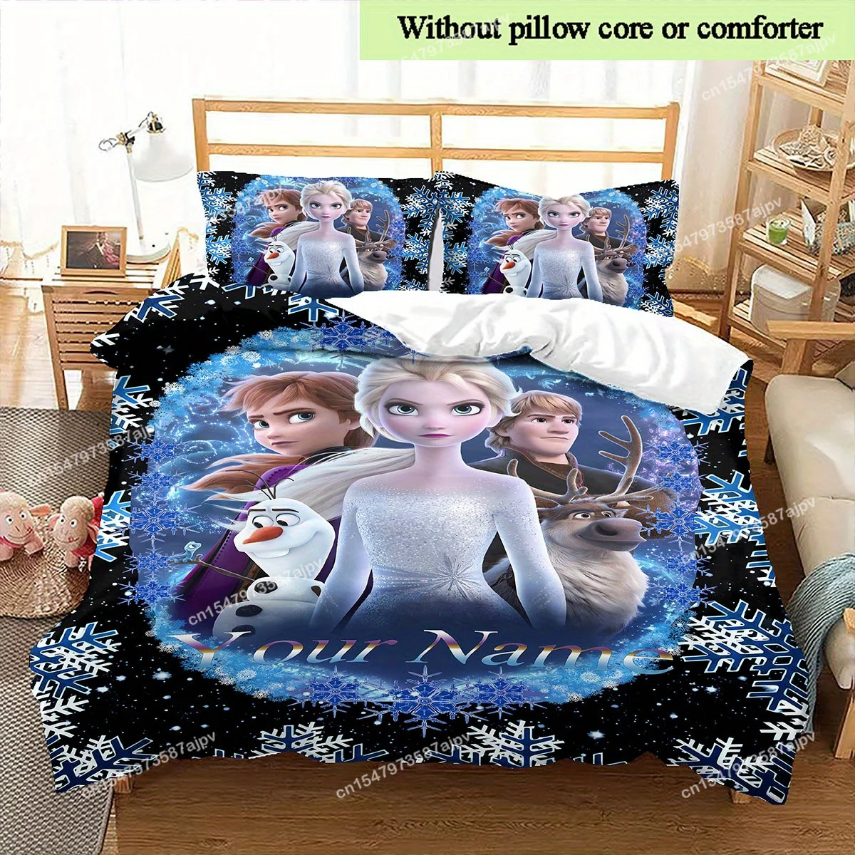 Frozen Cartoon Elsa Snowflake Puzzle Custom Bedding Set Quilt Cover Children Gift (3 Piece Polyester Cover Set, Without Core)-LI