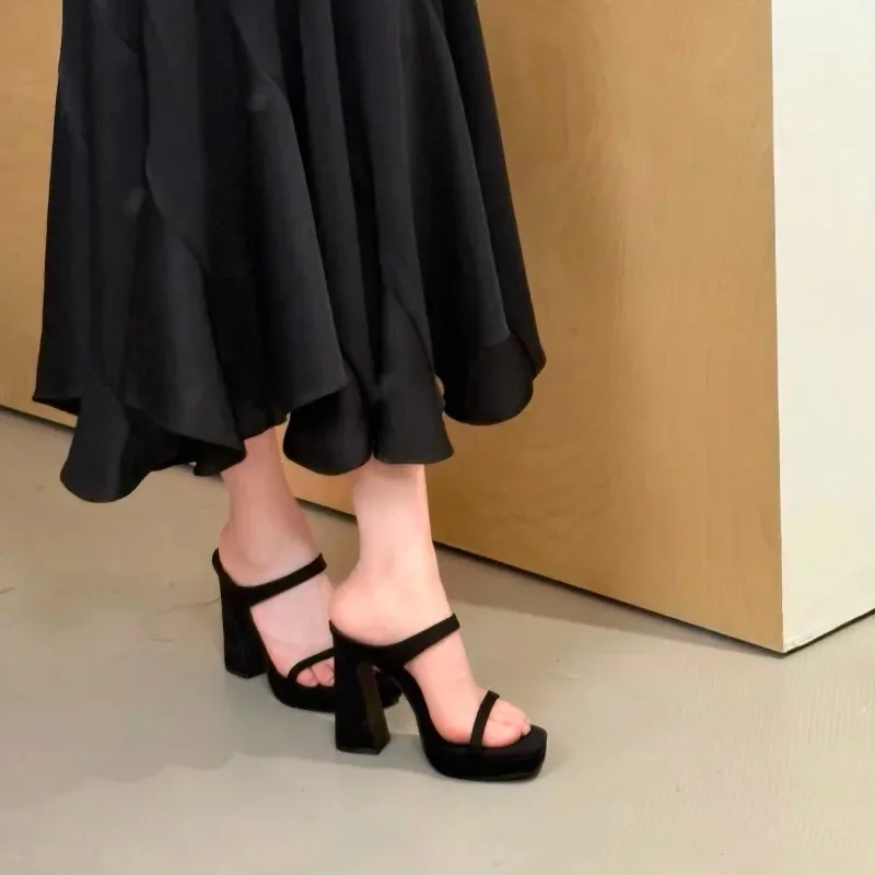 النساء شباشب على الموضة الصيف 35-39 جديد سميكة القاع رئيس مربع كعب مكتنز المفتوحة تو الصنادل المشي سوبر صنادل عالية الكعب #5