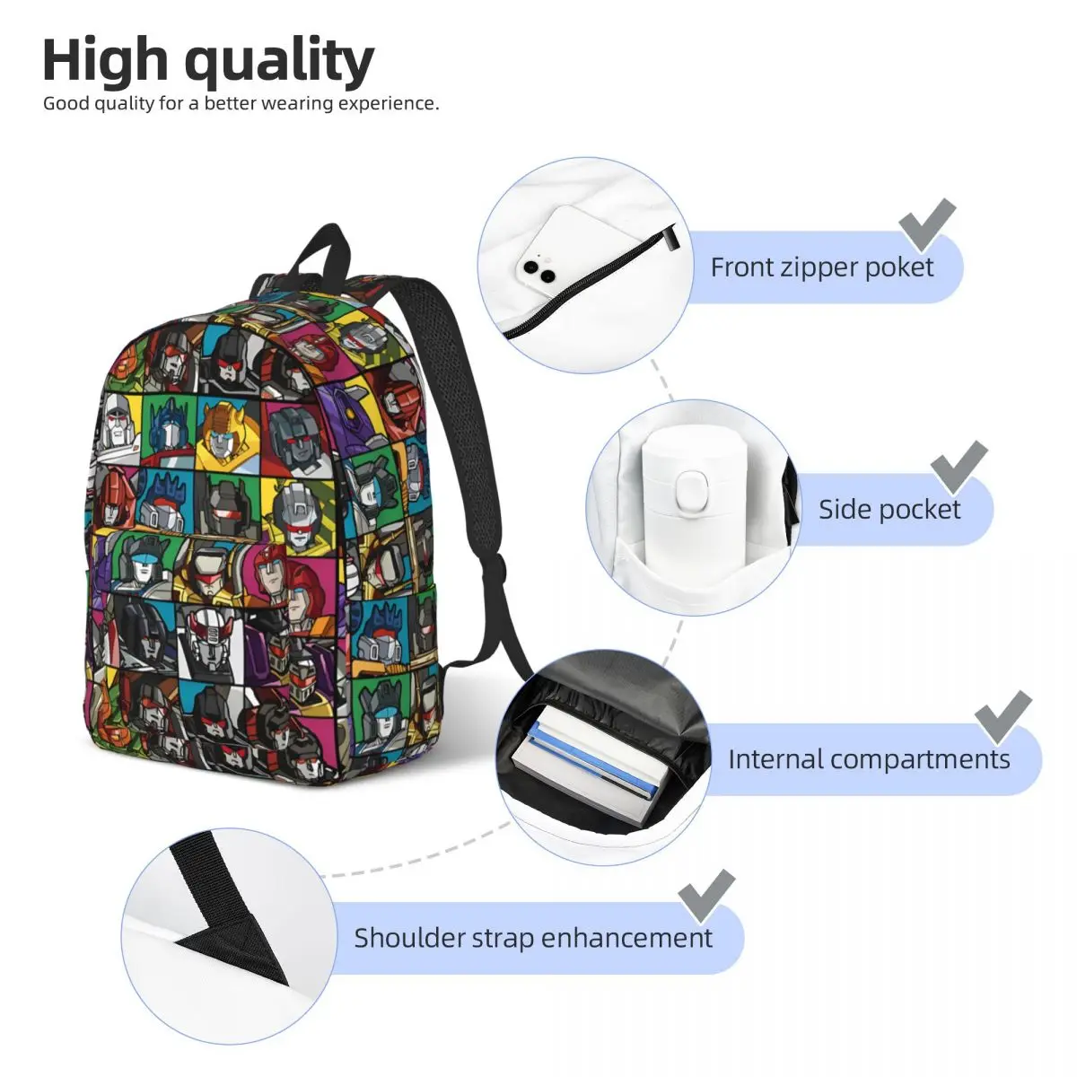 Transformers personnage carrés sac à dos hommes femmes adolescent lycée affaires sac à dos Autobot Robot collège toile sacs cadeau