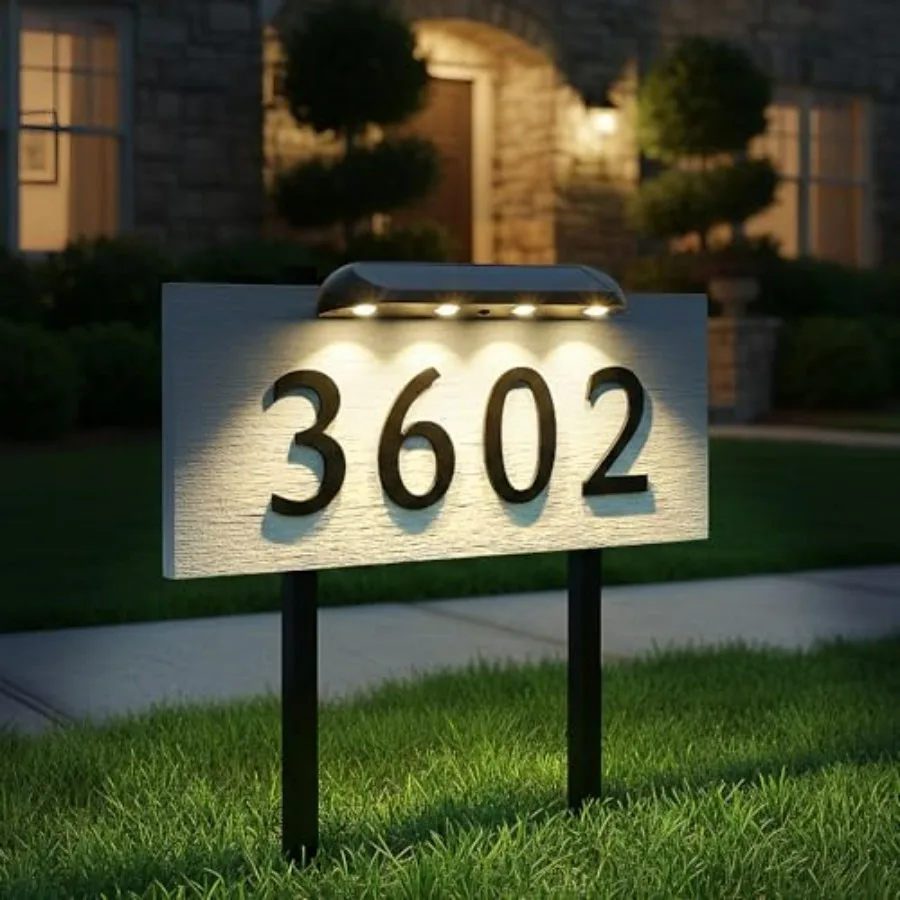 

Solar Address Sign Light with 3 Color Temps 3000K/6000K 30H Runtime, Dusk to Dawn Auto On/Off Outdoor Lighting for Yard/Real Es
