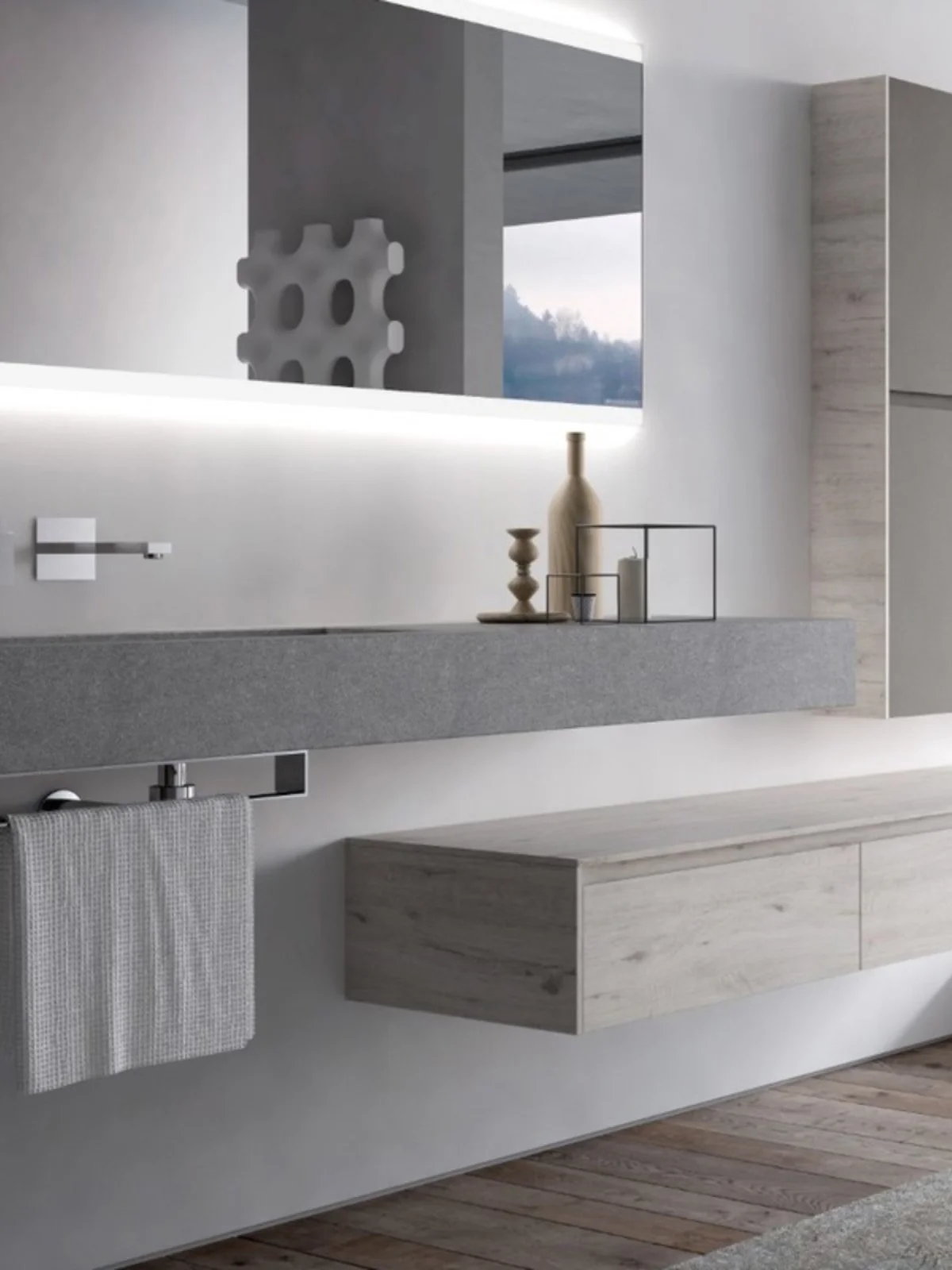 Combination of light and luxurious bathroom cabinets with integrated basin for washing hands