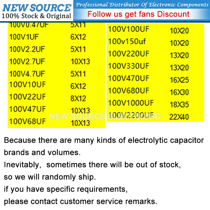 1-50PCS 100V Aluminum Electrolytic Capacitor 1 2.2 2.7 4.7 10 22 33 47 68 100 150  220uf 330uf 470uf 680uf 1000 2200UF NewSource