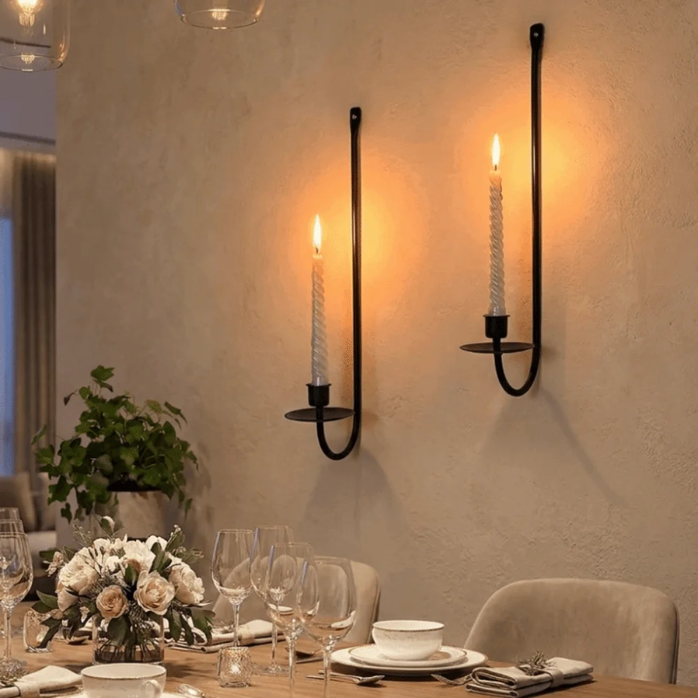 Retro Wall Mount Candle Holder L-Shape Minimalism Metal Candle Sconce Ornaments Prop Candle Stand Candlelight Dinner