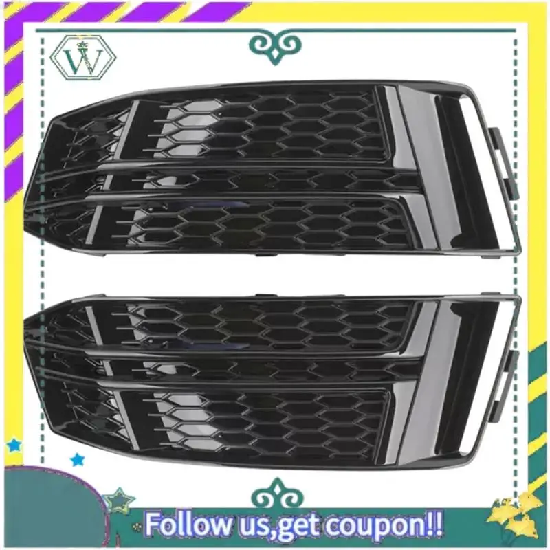 

Upgraded 1 Pair Front Fog Light Cover Bumper Grille For A4 B9 S-LINE 16-18 Car Grill 8W0807681F 8W0807682F Replacement Part