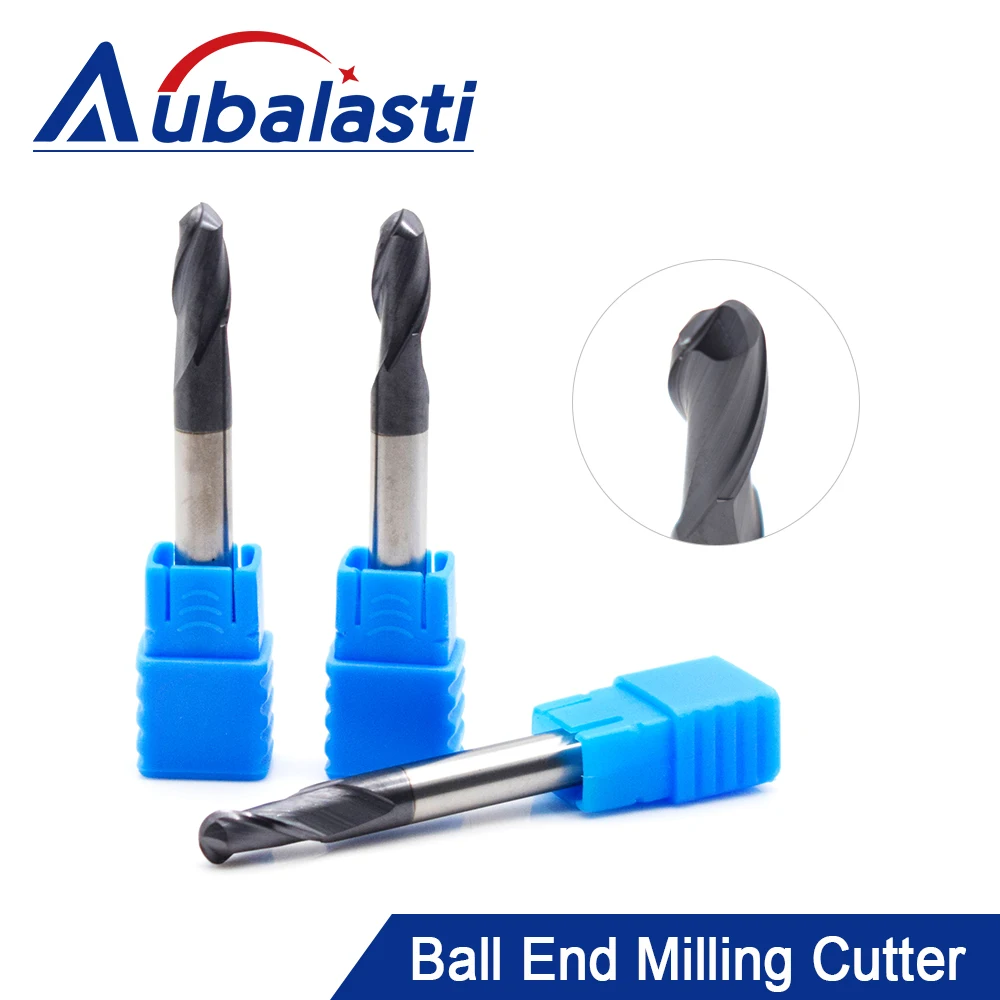 Aubalasti HRC45 2 Flutes Ball Nose End Mill Milling Cutter CNC Router Bits Tools CNC Milling Cutter Bits for Metal Cutting