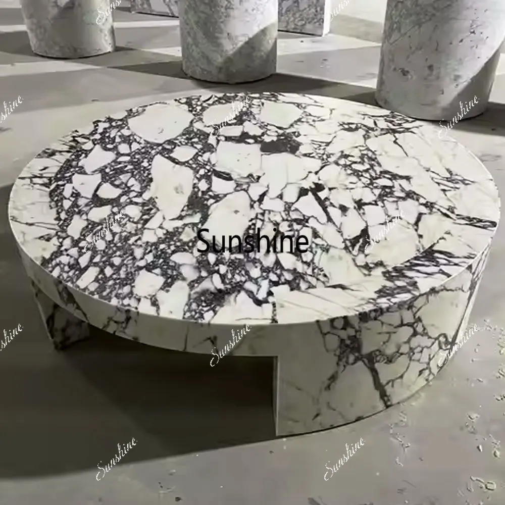 

Modern Calacatta Viola square Marble Coffee/Side Table Low-Profile Plinth Block Natural Stone Living Room Furniture Center Table