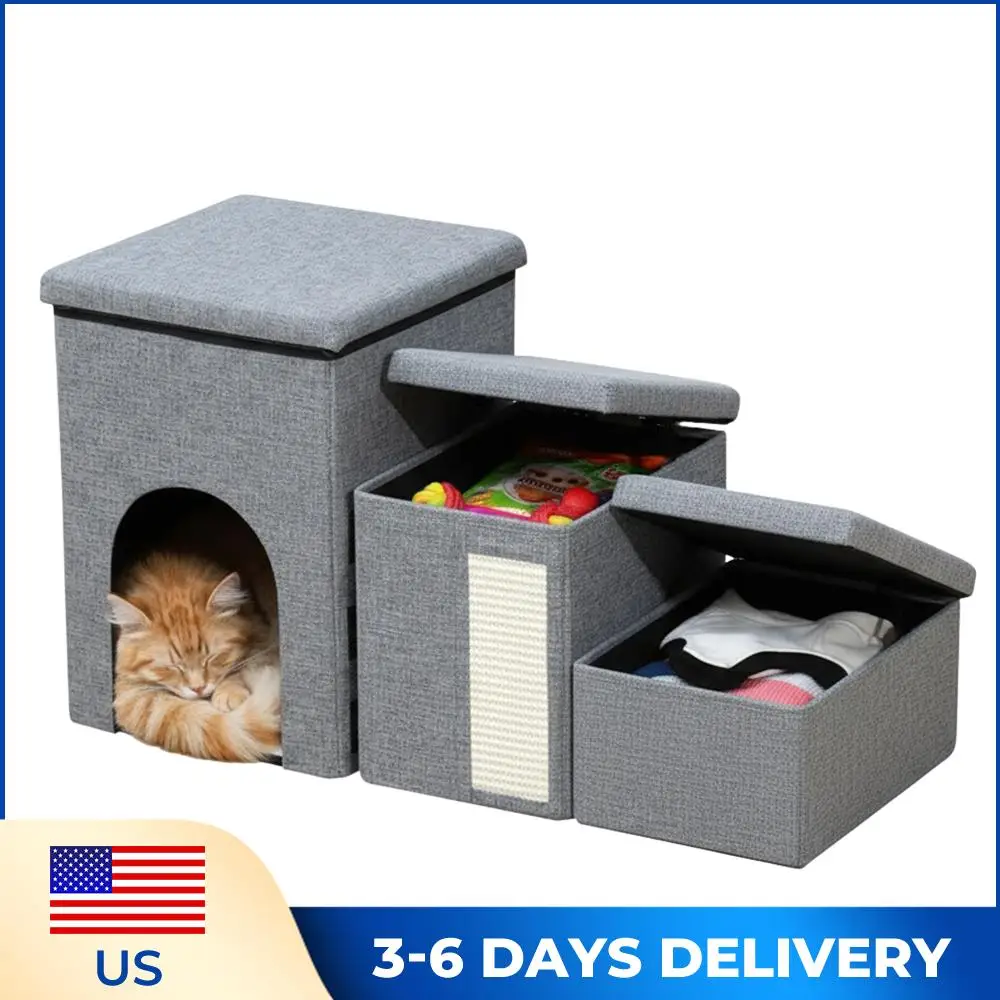 

Трехуровневая лестница-трансформер для домашних животных: многофункциональная лежанка для кошек, износостойкий съемный органайзер для хранения на все сезоны