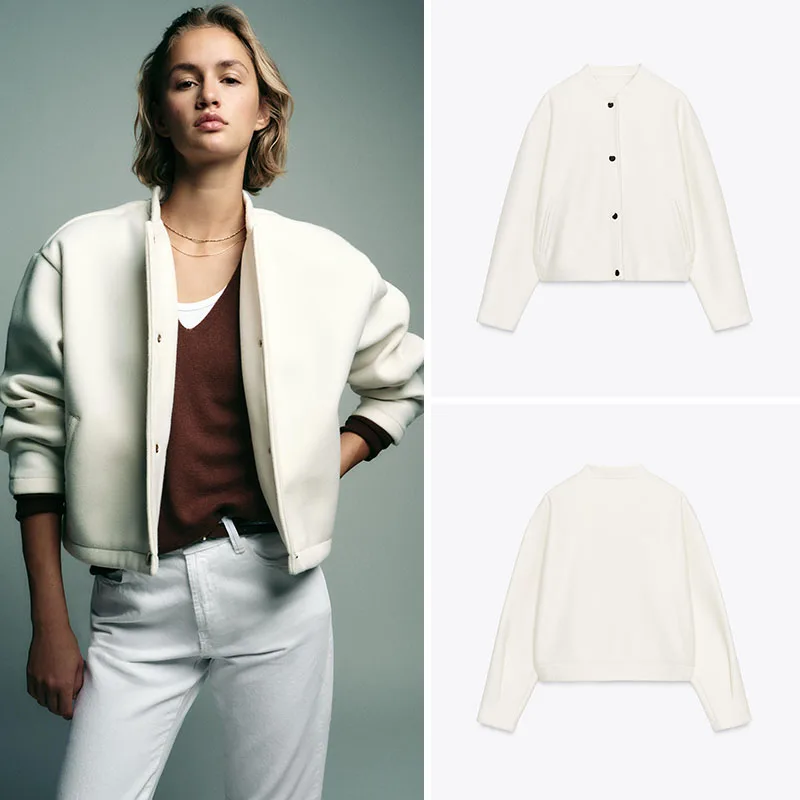 

Gold Button Soft Pilot Jaet Women's Casual Sle Stand Fit Autumn New Arrival Outerwear Comfortable Fabric Ladies Coat